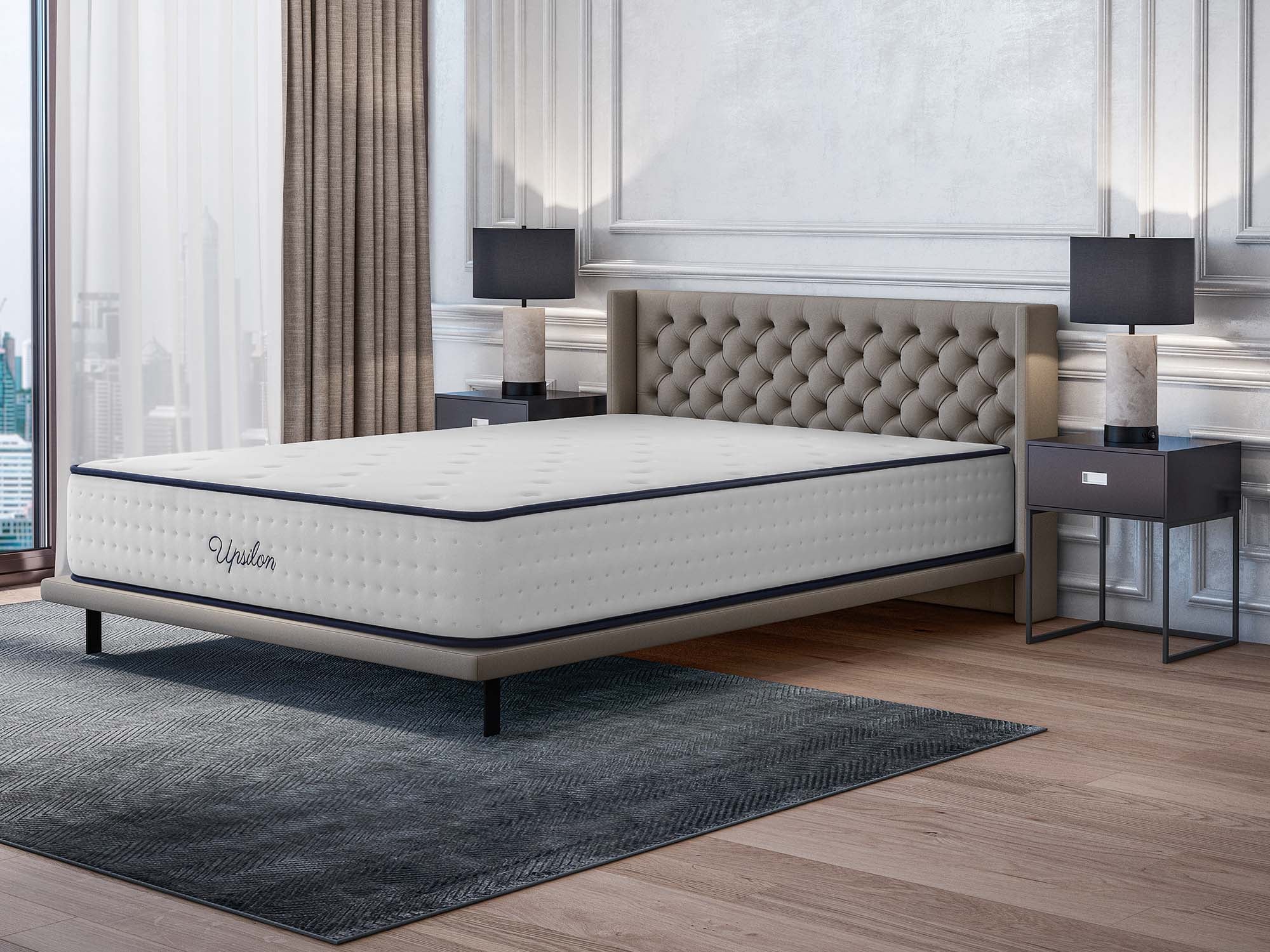 Matelas Upsilon 140x200 cm - Multicouches HR - Blue Latex - Confort Premium - Mousse à Mémoire de forme - Très épais 30 cm - 7 Zones - Reversible - 2