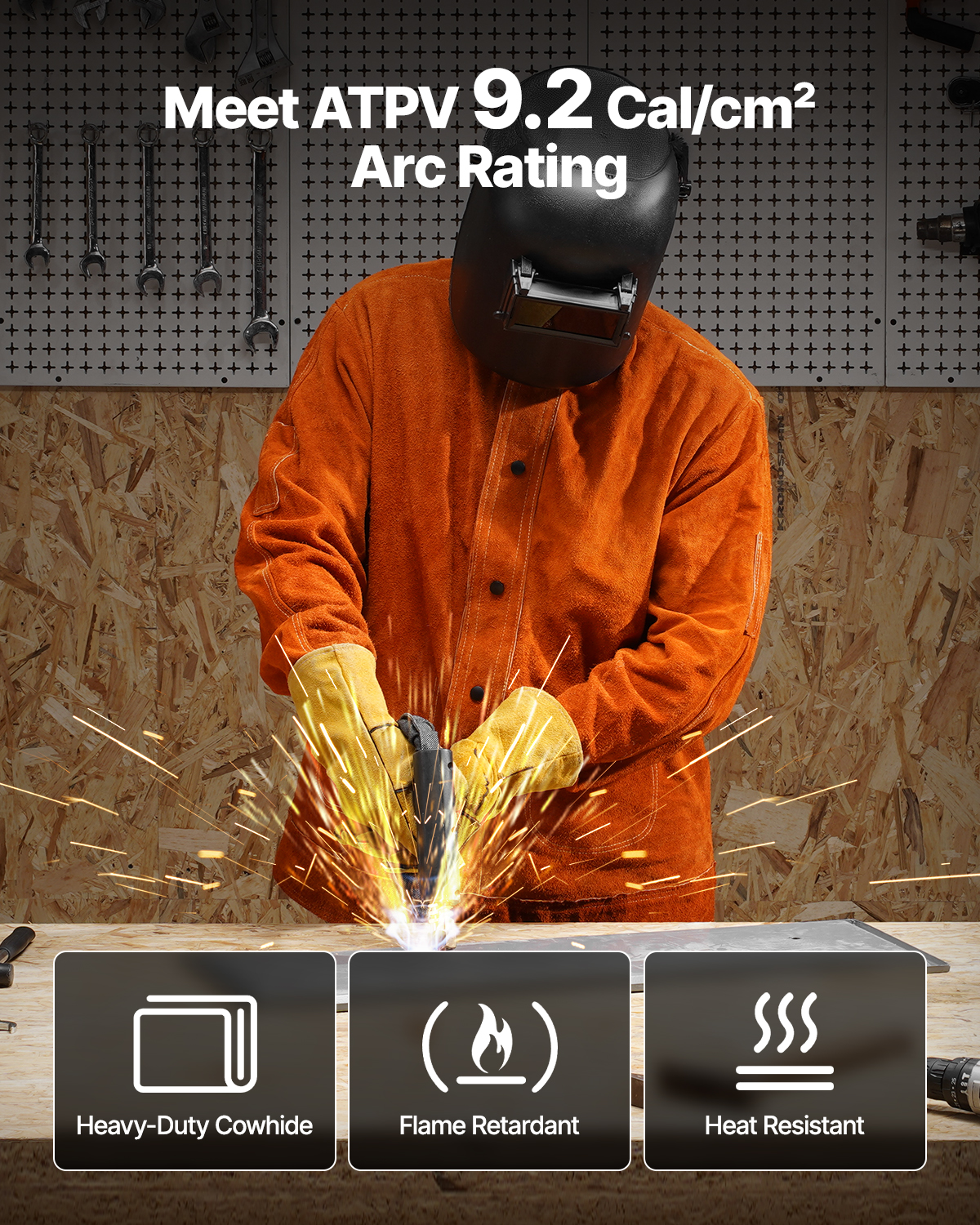 Giacca saldatura ignifuga,VEVOR XXL,cuoio,impermeabile
