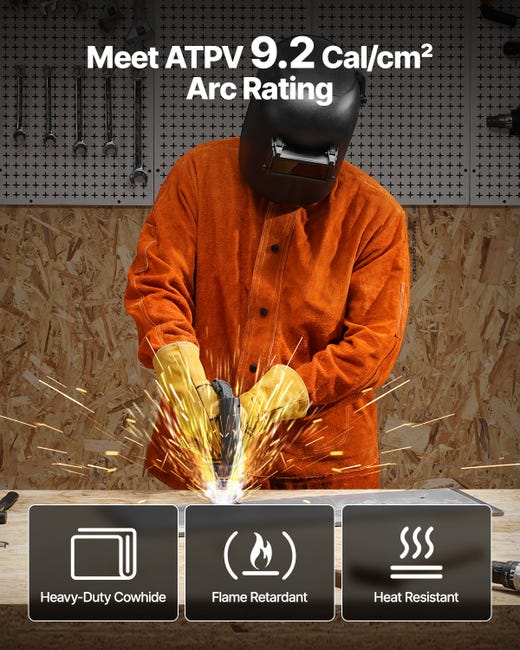 Giacca saldatura ignifuga,VEVOR XXL,cuoio,impermeabile
