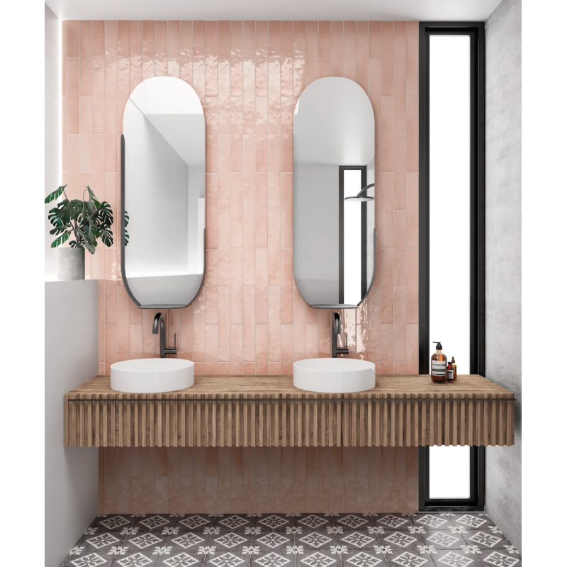 Carrelage mur effet zellige rose 6,5x40 cm MANACOR BLUSH PINK (Vendu ...