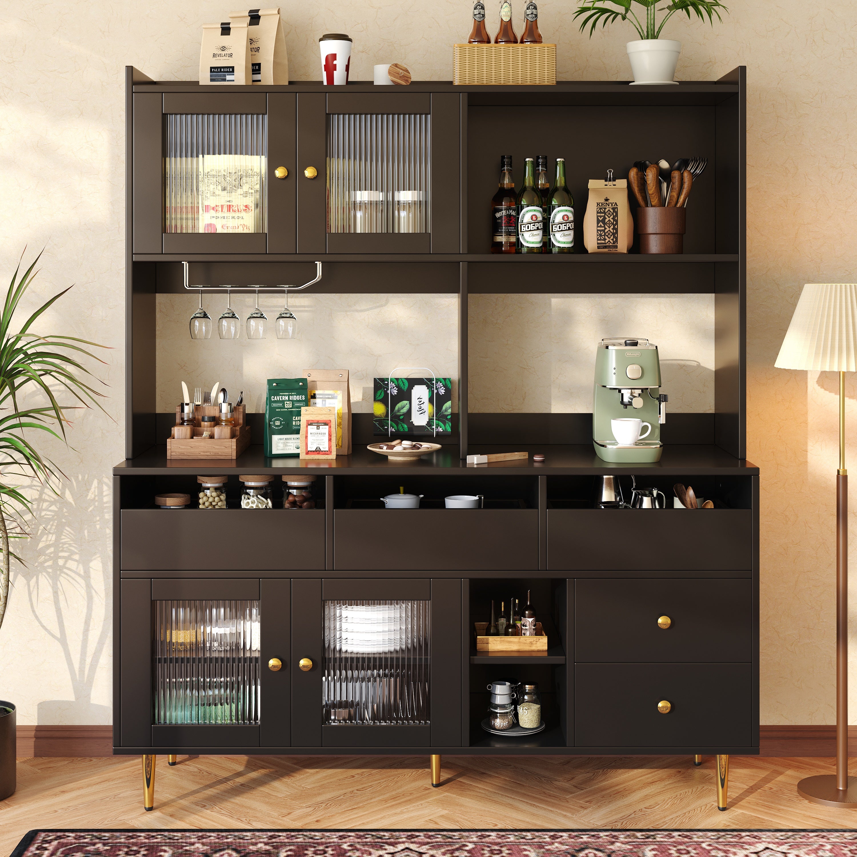Mebel ścienny-do-jadalni-Changhong-145x39x171cm-z-szklanymi-drzwiami-i-uchwytem-na-kieliszki-do-wina