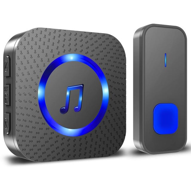 Campanello senza fili, portata 400 m, campanello elettronico impermeabile IP55, 55 melodie con 5 livelli di volume, LED blu e nero