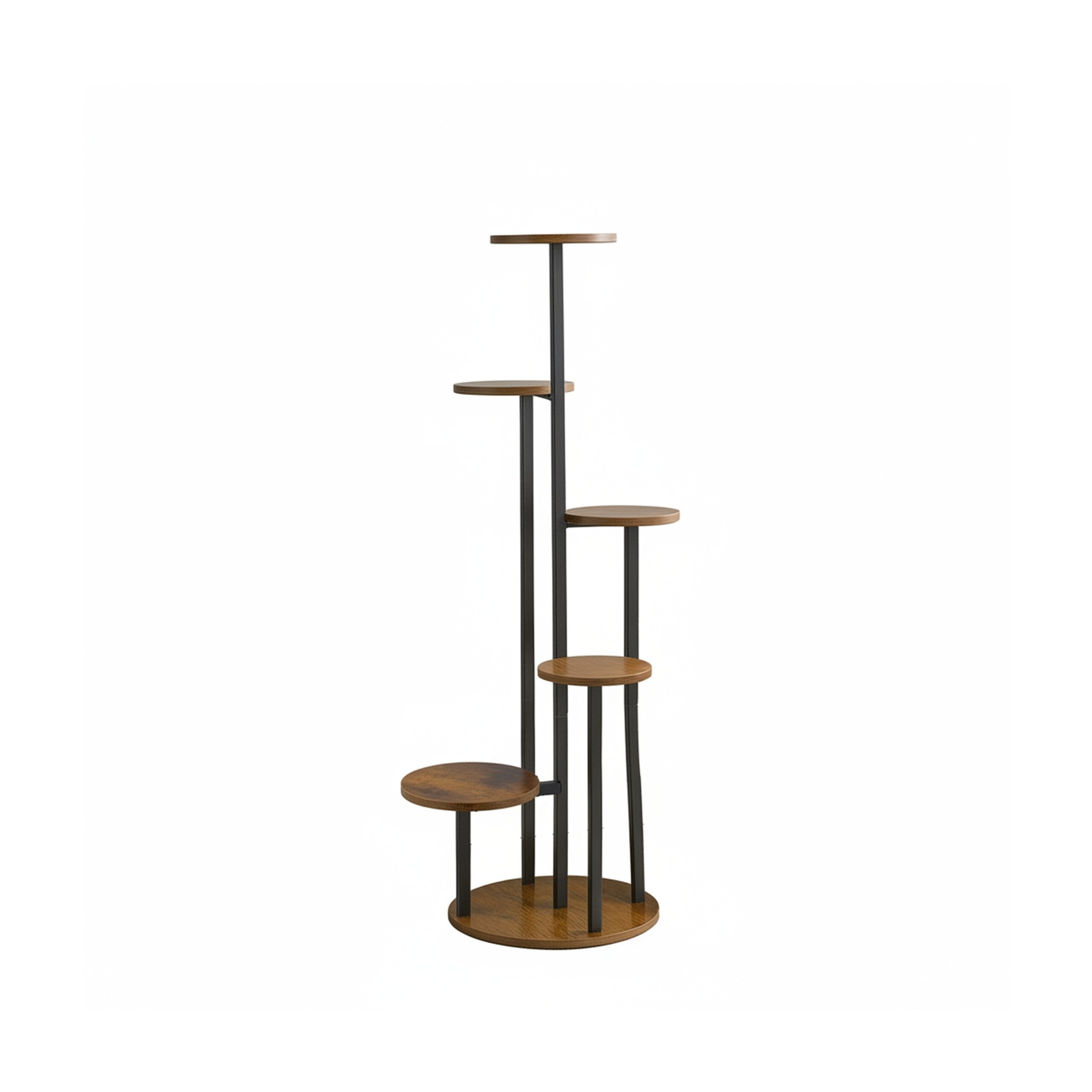 Étagère à plantes, 5 emplacements, fer et MDF, H x L x P : 118,5 x 58 x 58 cm,noir et marron, RELAXDAYS - 7
