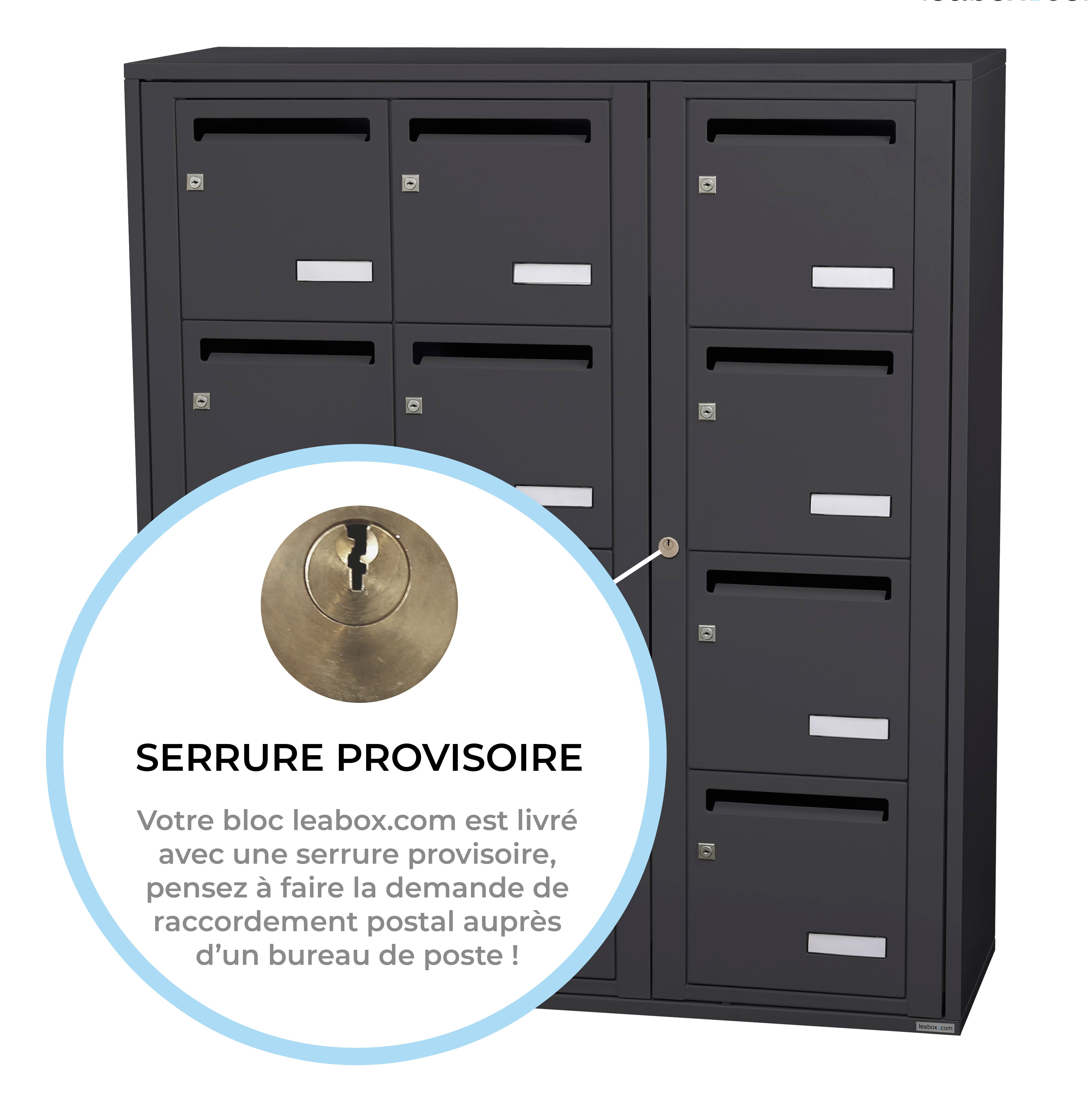 Bloc collectif leabox.com, 3x4, grade 3, simple face, Intérieur, fixation murale, Gris anthracite RAL 7016 finition brillante - 3