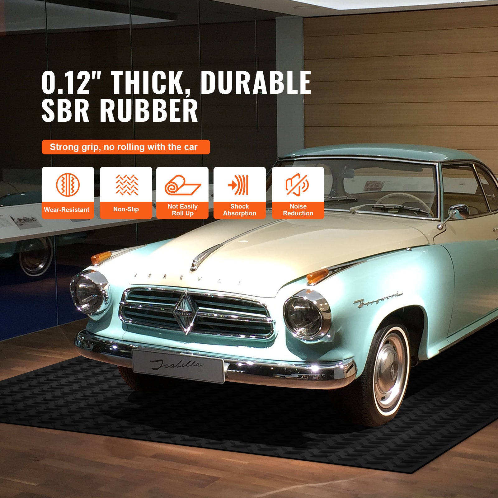Tapis de Sol de Garage VEVOR 1236x1848 mm Rouleau Revêtement Sol en Caoutchouc SBR Motif 3D Épaisseur 3 mm Étanche Facile à Nettoyer pour Protection - 3