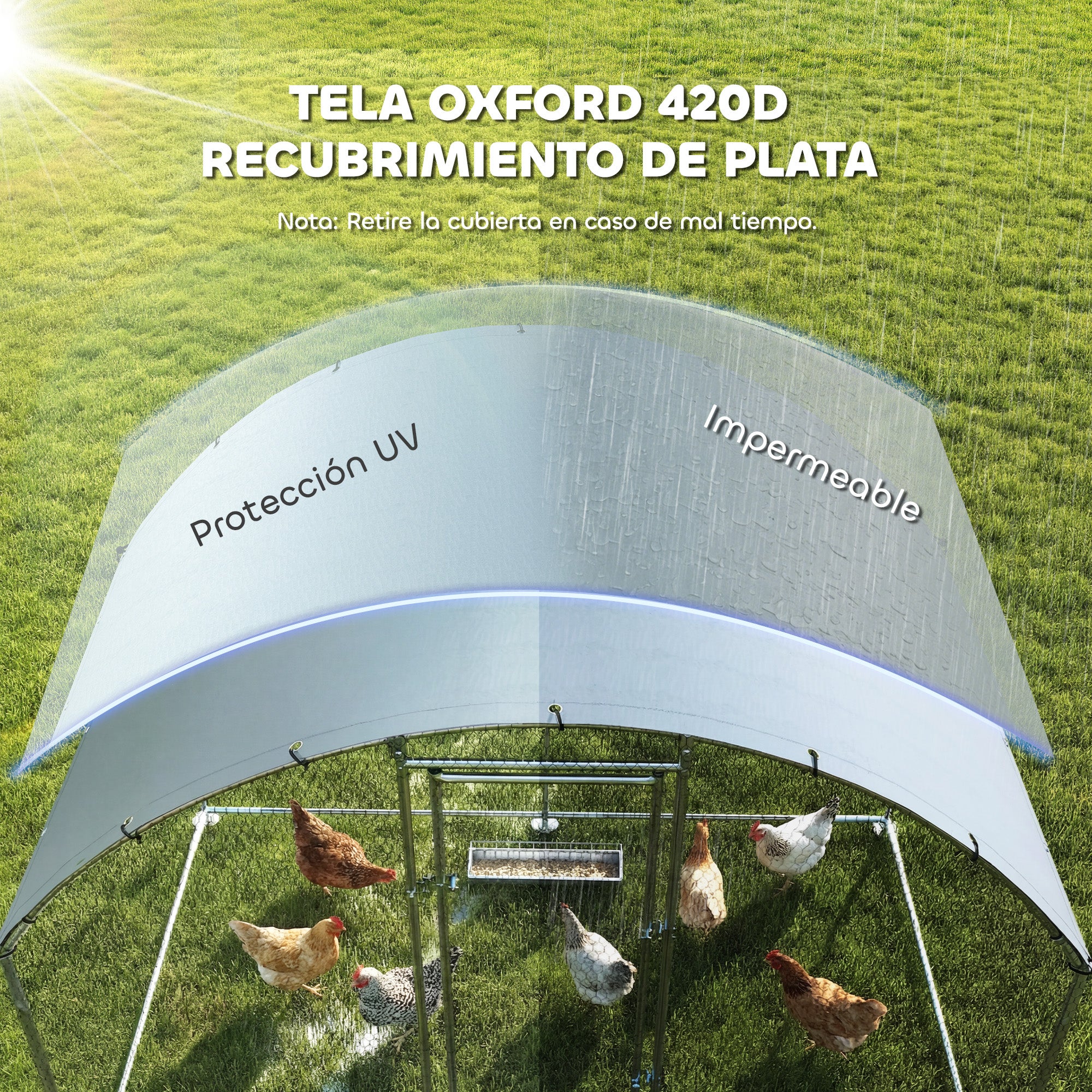 Galinheiro para Exterior PawHut em Aço Galvanizado, Tecido Oxford Prateado 280x170x190 cm - 6