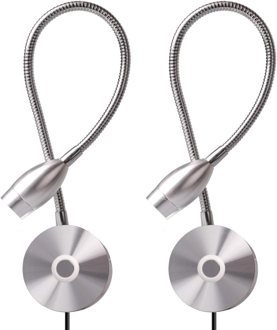 Ściemnialna lampka do czytania, prosta lampka ścienna LED przy łóżku (zestaw 2 szt., trzy kolory)