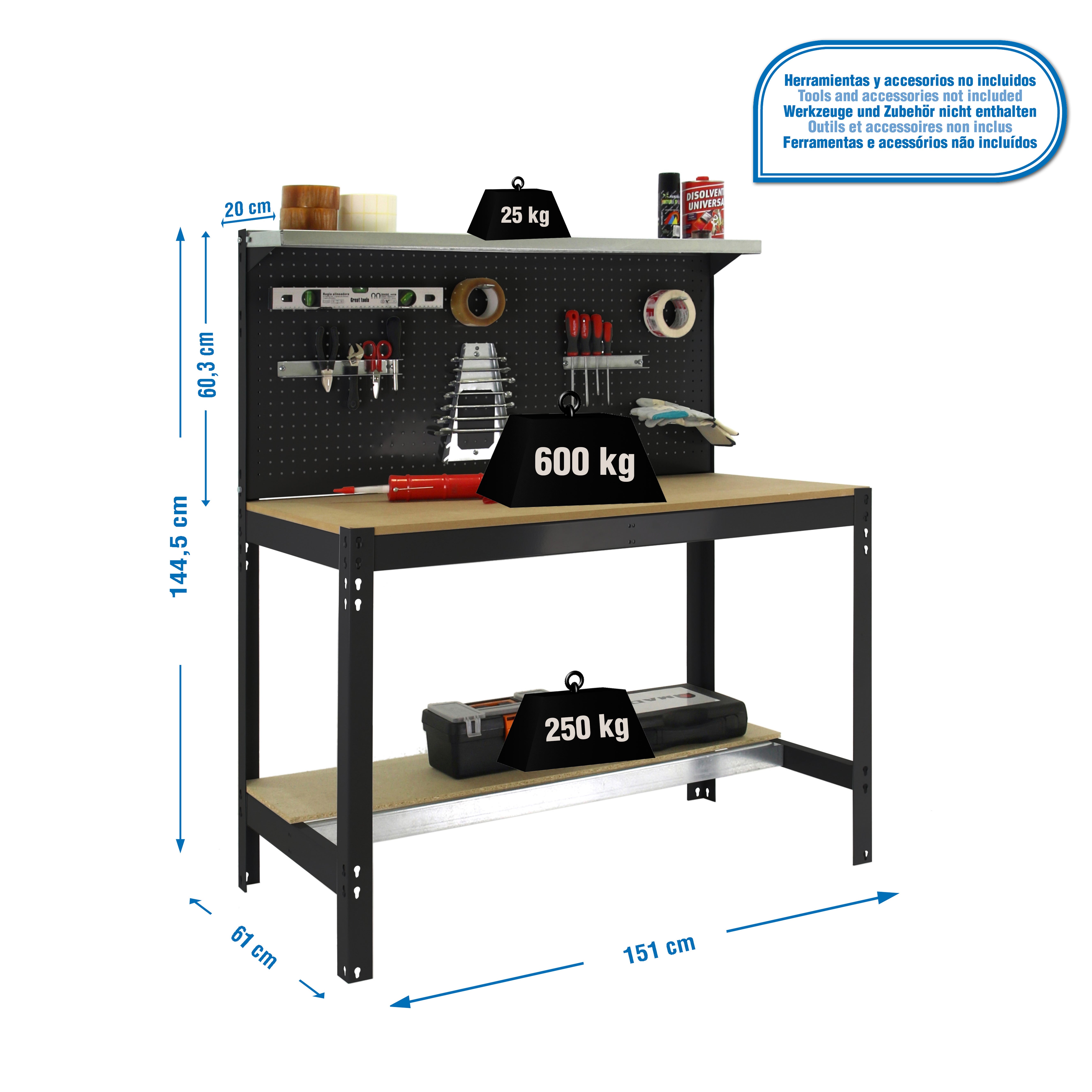 Bancada de trabalho SIMONWORK com 3 prateleiras (144,5x151x61cm) ANTRACITE E MADEIRA - 3