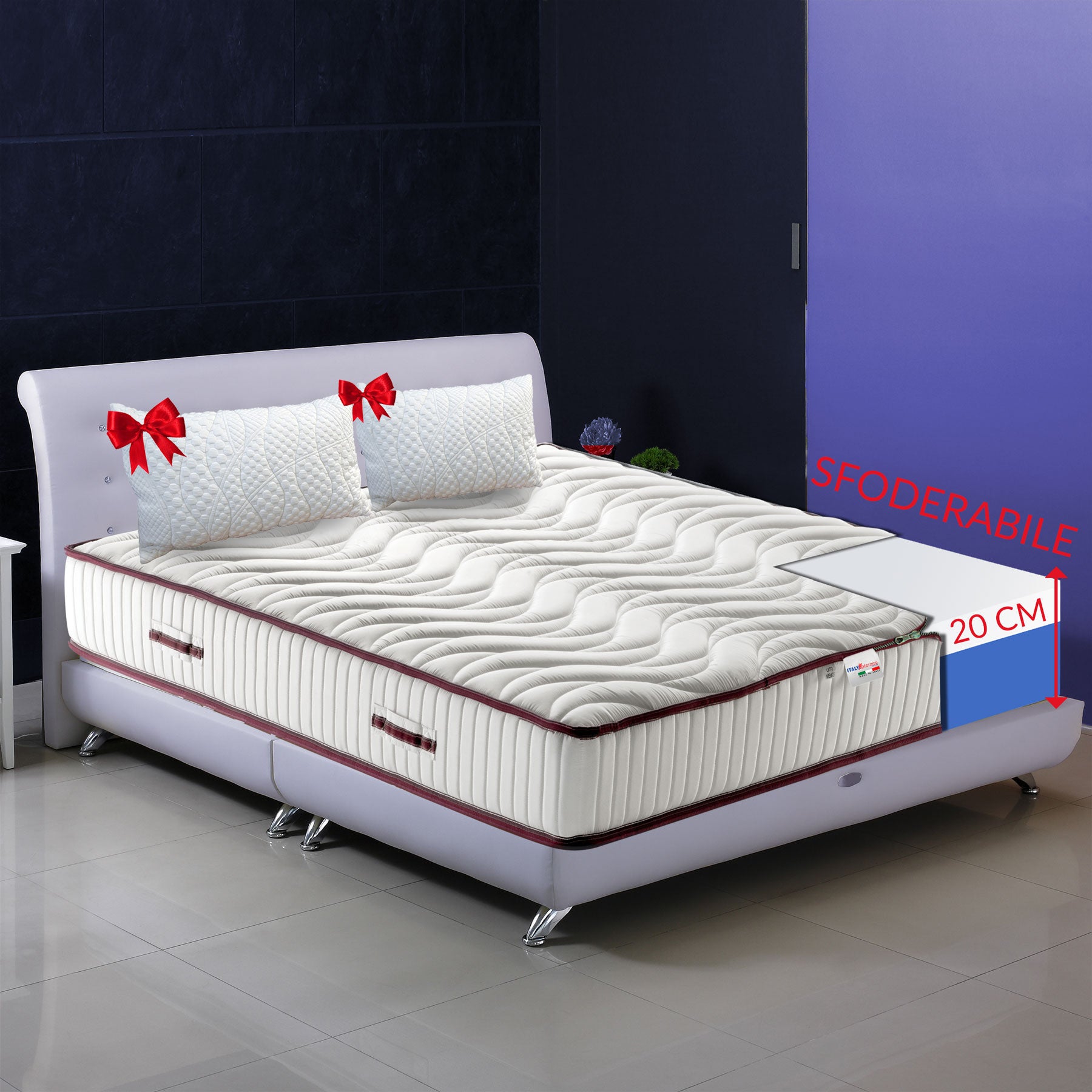 KIT LIT 120x190 AVEC SOMMIER ET MATELAS ORTHOPÉDIQUE WATERFOAM + COUSSINS OFFERTS - NEUF