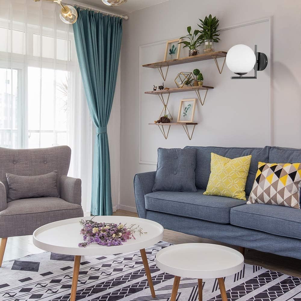 Kinkiet LED, biały klosz w kształcie kuli, metalowy kinkiet, lampa ścienna do wnętrz, do sypialni i przedpokoju. - 5