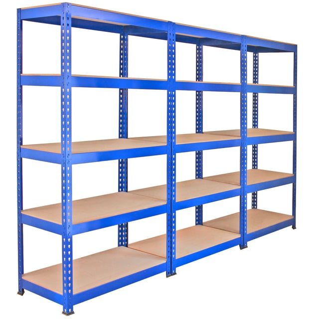 Monster Racking - 3 Scaffalature Q-Rax Extra Robuste In Acciaio Senza Bulloni Blu 90cm x 50cm x 182,5cm