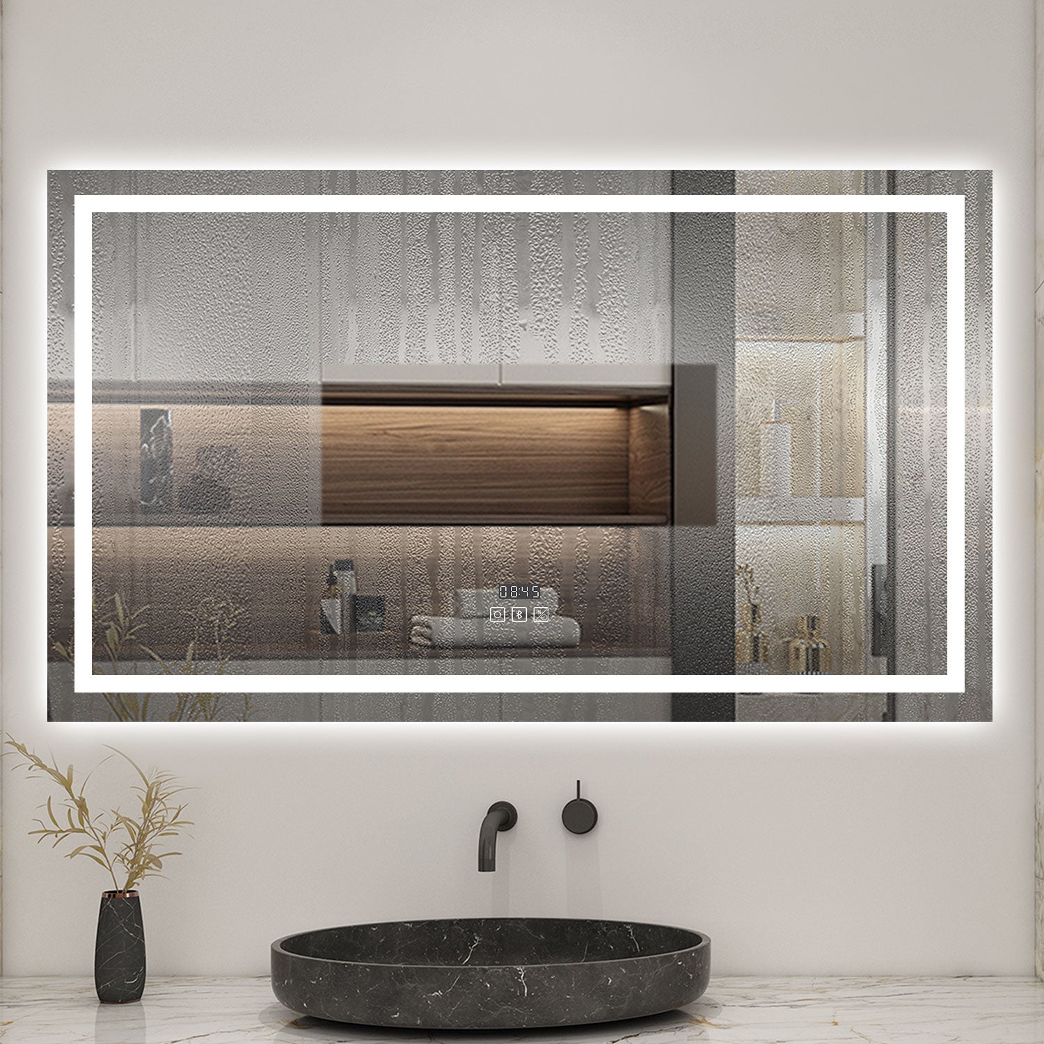 AICA Miroir lumineux Horloge + bluetooth + tricolore + anti-buée 120x70cm salle de bain dimmable,mémoire,tactile,led - 2