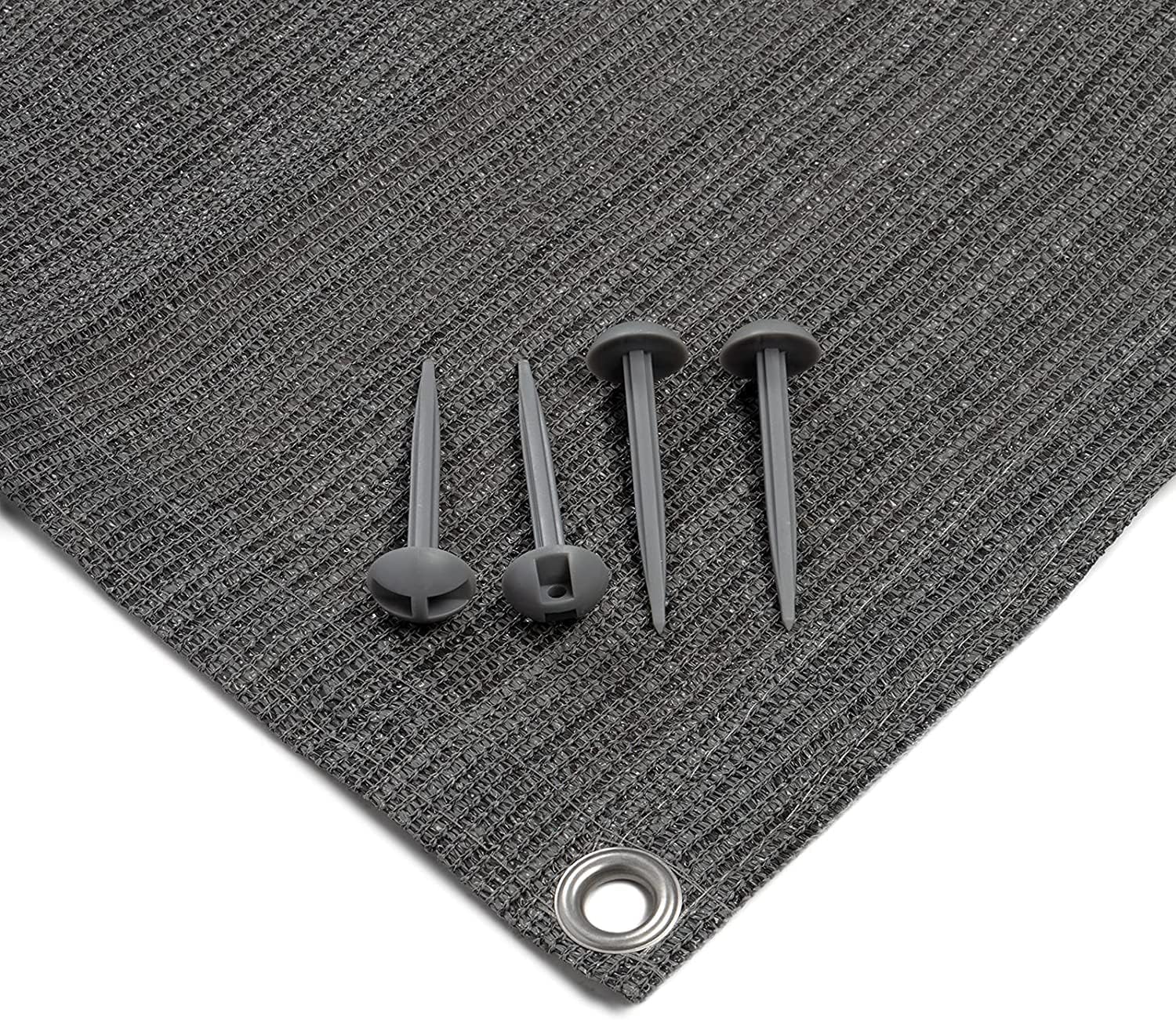 Tapis Pour Auvent De Camping Floordirekt 240g/m² HDPE - Respirant, Imperméable, Avec Œillets Inox & Piquets - 2,5x2,5m à 4x6m
