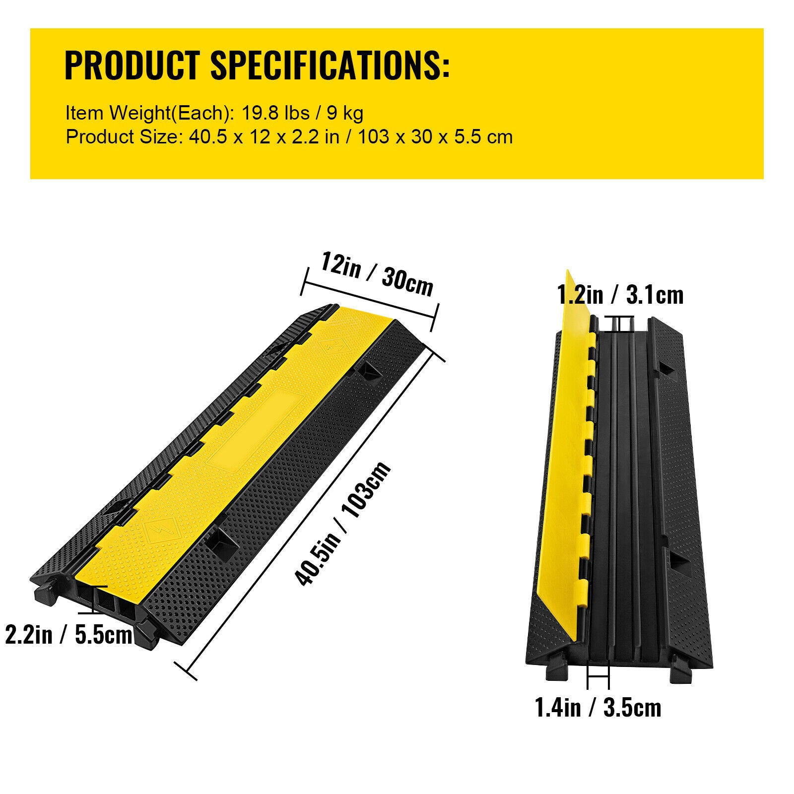 Rampe di protezione cavo gomma a SucceBuy 3 canali,1,2 x 1,2 pollici,dosatore robusto,copri-cavo per vialetto,tubo e protezione cavo - 9