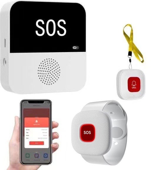 Relógio de emergência para idosos, 1 recetor + 2 botões (1 de pulso), Wi-Fi 2,4 GHz
