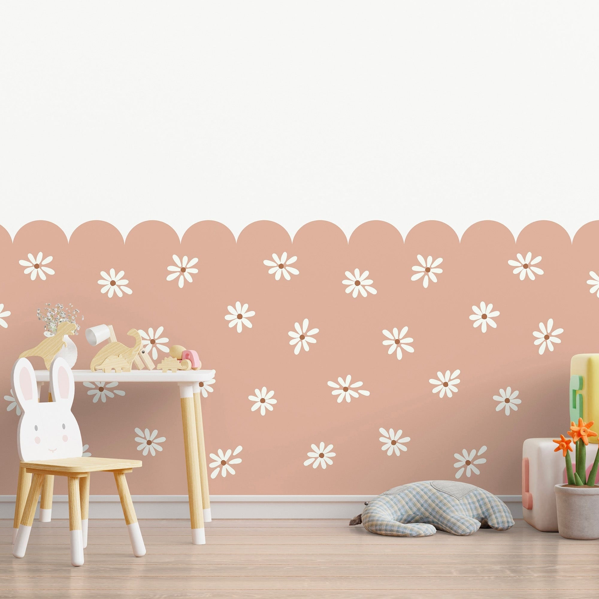 6 Stickers Muraux Marguerites Bohème - Rose Et Blanc, Dimensions 29.8x21.9cm, En PVC, Pour Chambre, Salon, Bureau