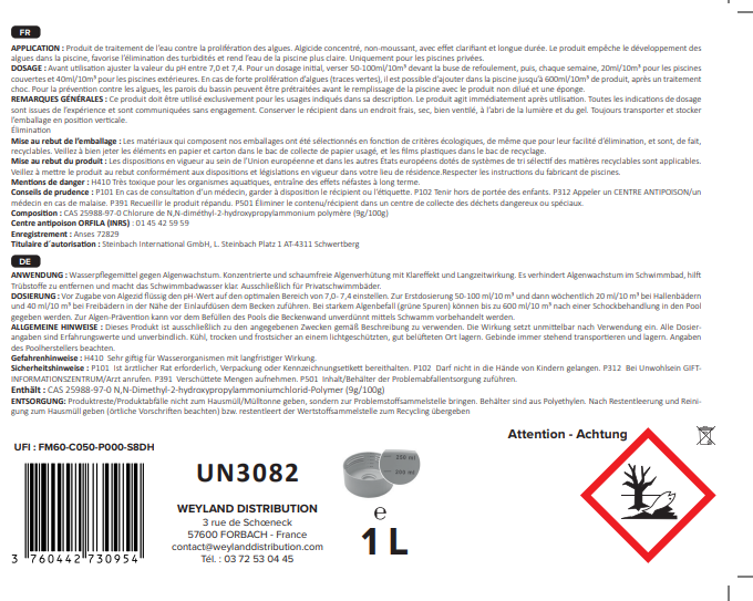 Anti-algue piscine 1 L Aqualyn Unité - 3