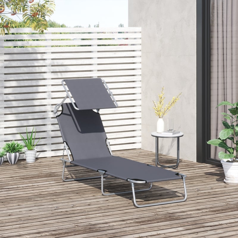 Transat Pliable avec Pare-Soleil, Bain de Soleil Dossier Réglable 4 Niveaux, Chaise Longue Jardin et Plage, Max 120kg - 4