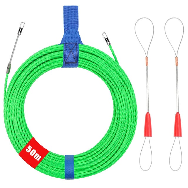 Agulha de eletricista de 50 m, extrator de cabos de 4 mm de diâmetro, enfiador para colocação de cabos de conduíte vazios (verde)