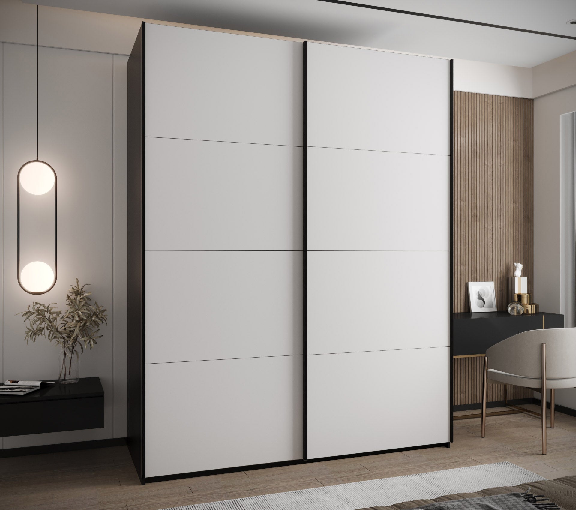 Szafa przesuwna wysoka Lux 1 200 x 64 x 245,5 cm czarny + biały + u. czarny - Abiks Meble - 2
