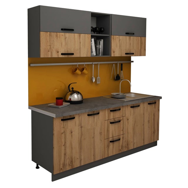 Cuisine Arizona haaus, Anthracite/Chêne Wotan, L 200 cm