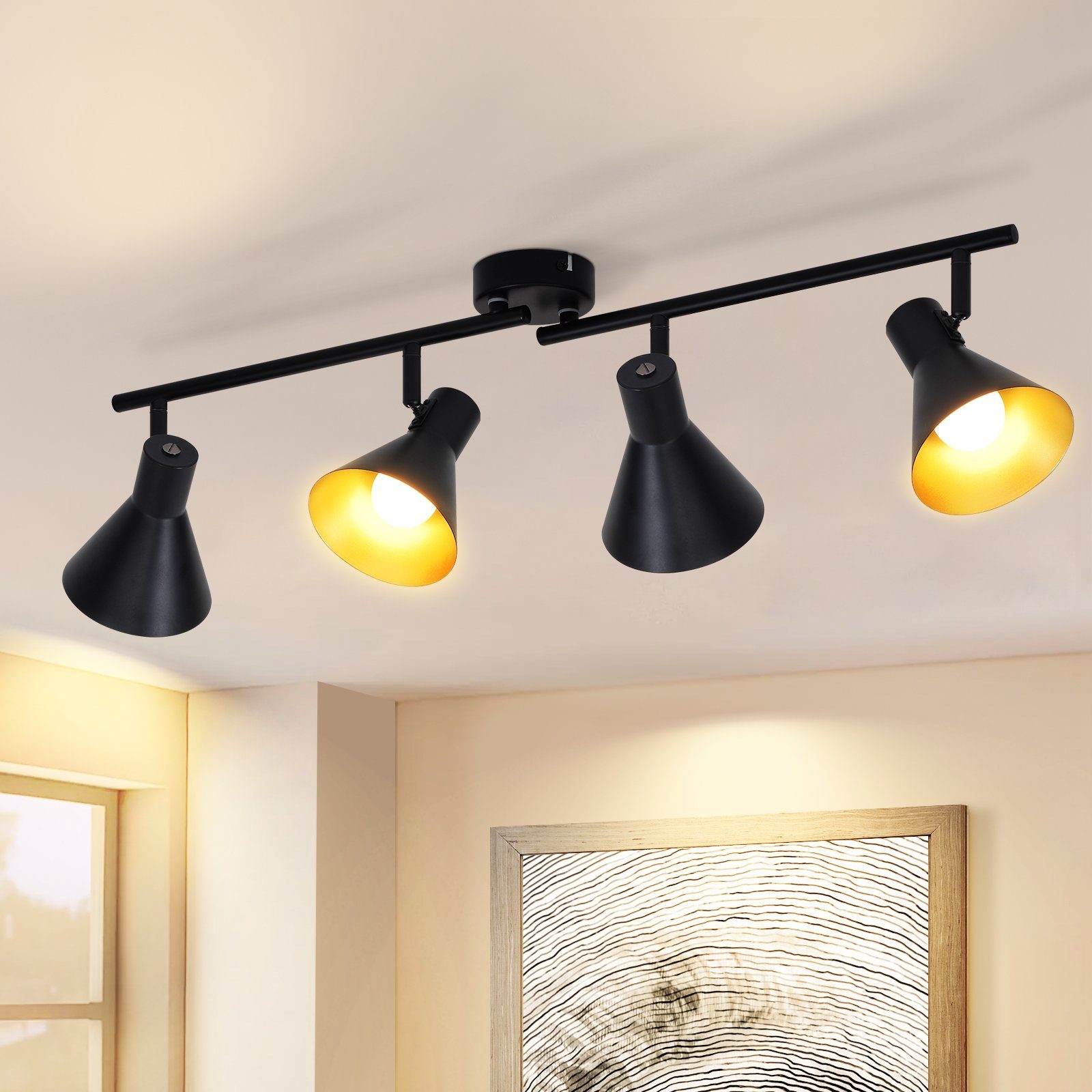ZMH 4 Retro Czarne Reflektorki Sufitowe Do Salonu 71 Centymetrów E14 Metal 350° Obrotowy Styl Industrialny Odpowiedni Do Sypialni