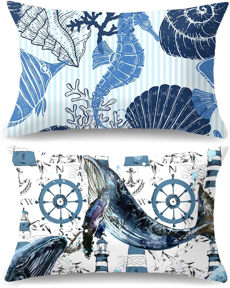 Poszewki na poduszki z motywem oceanu, 2 sztuki, 30x50 cm, dekoracyjne poszewki na poduszki z motywem plaży i morza, poszewka na poduszkę z motywem zw