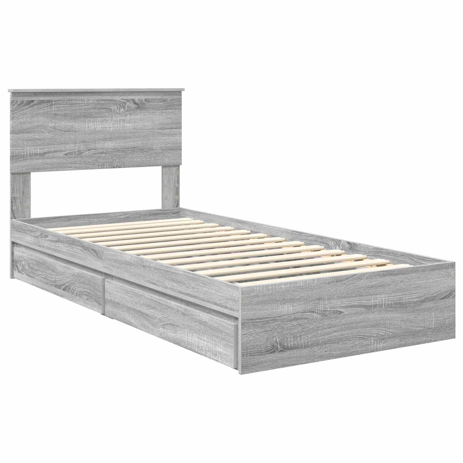 Lit de rangement gris 90 x 190 cm panneau de bois - 4
