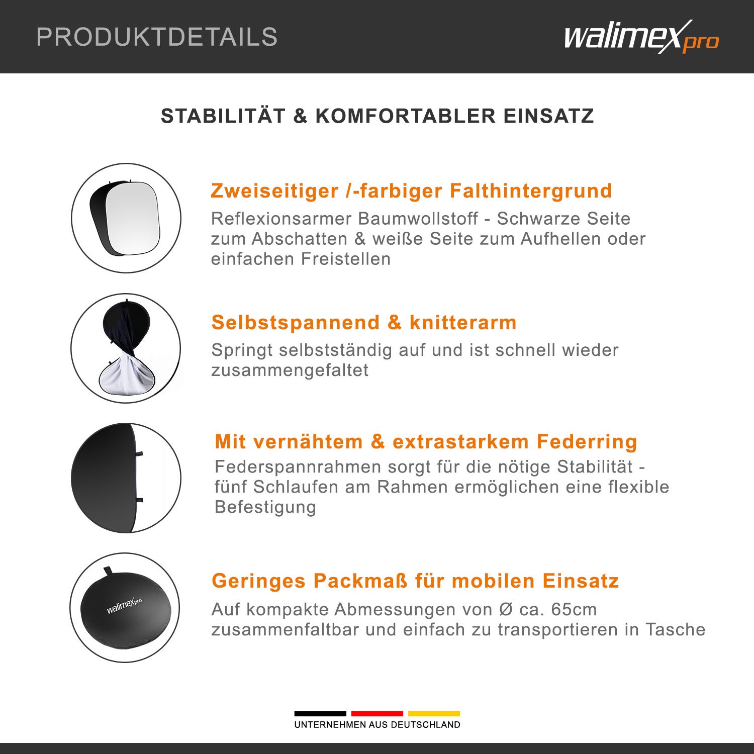 Fond pliable 2 en 1 noir/blanc 150 x 200 cm, fond photo robuste avec cadre stable, fond pliable pour studio photo avec sac de Walimex pro - 2