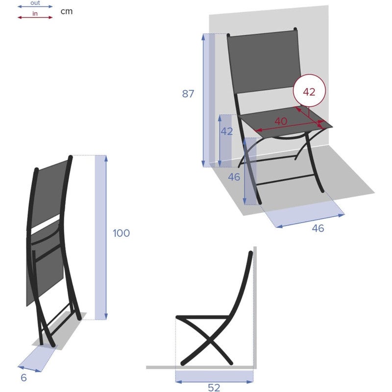 Lot de 4 chaises de jardin pliantes Modula Grenade & Graphite - Hespéride - 4