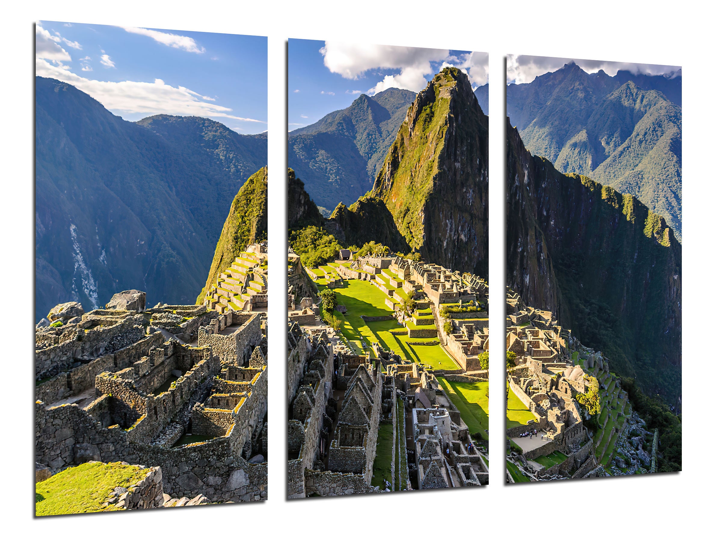 Set cuadros machu picchu, los andes, perú, 7 maravillas del mundo, impresión digital sobre madera