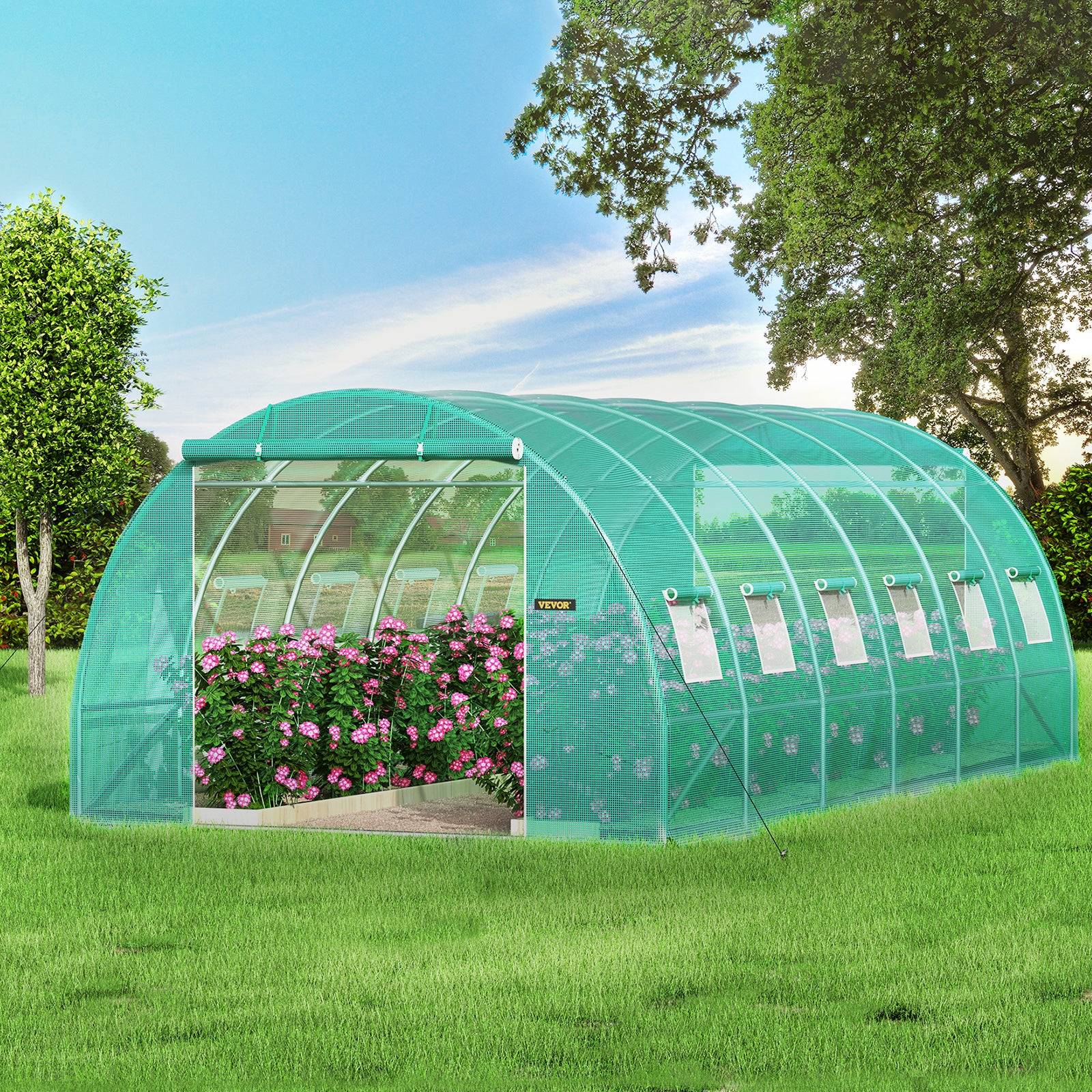Serre Tunnel Jardin VEVOR 6,1x3x2,1 m Tente Abri Plantes Cadre en Acier Galvanise Couverture Etanche PE 3 Poutres Superieures 4 Poteaux Diagonaux 2 Po - 8