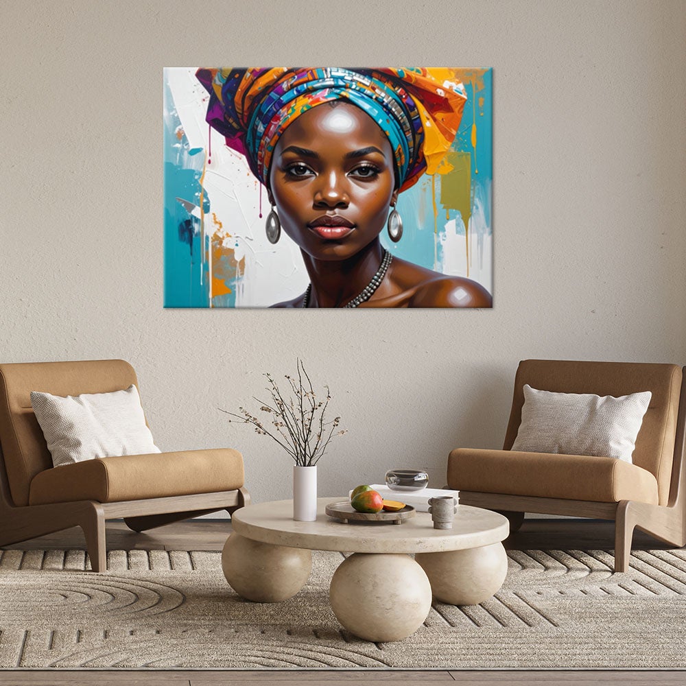 Obraz do salonu sypialni biura, Kolorowy Portret kobiety w turbanie glamour 60x40 - 2