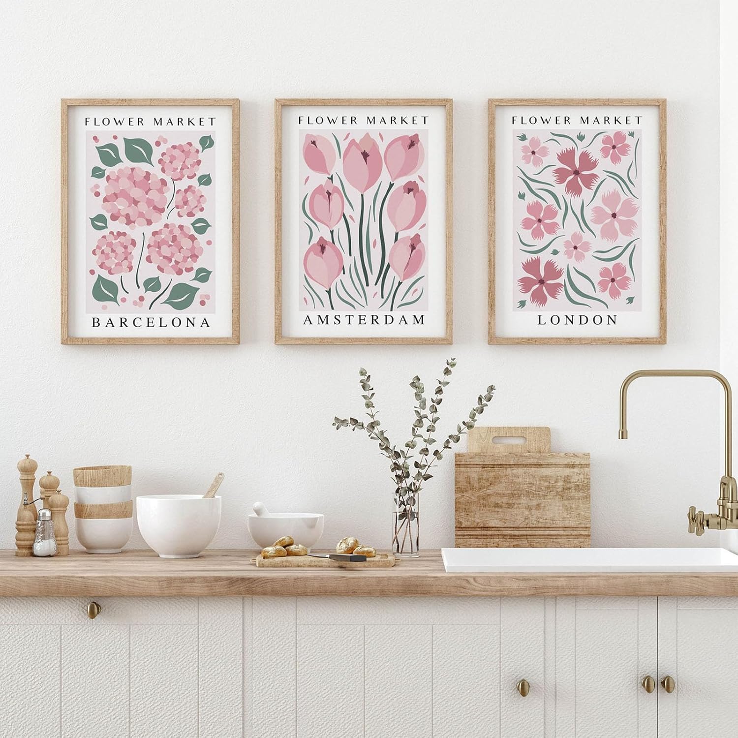 Générique Lot de 3 affiches de fleurs, affiches et impressions d'art de photos de fleurs roses vintage, collages muraux (21 x 30 cm) - 2