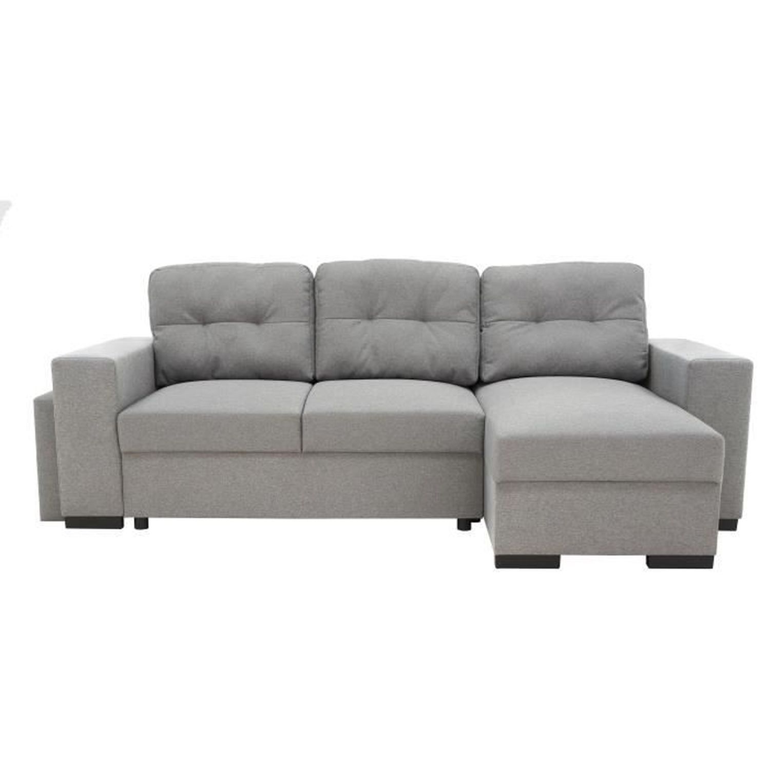 James sofá esquinero convertible reversible de 3 plazas - 245 x 91 x 139 cm - box y 2 pufs grises