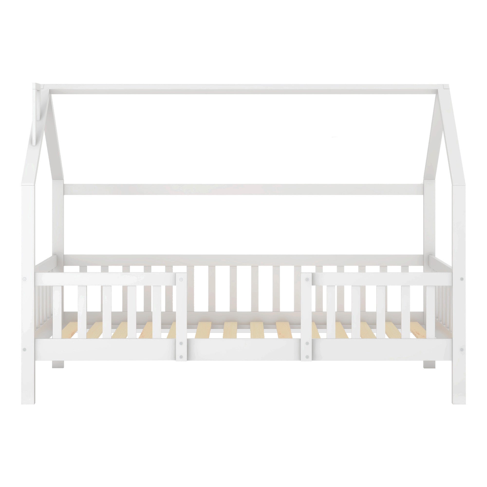 Lit cabane enfant 90 x 200 cm, Montessori lit en maison avec protection anti-chute, Lit d'enfant en bois, blanc (sans matelas) - 5