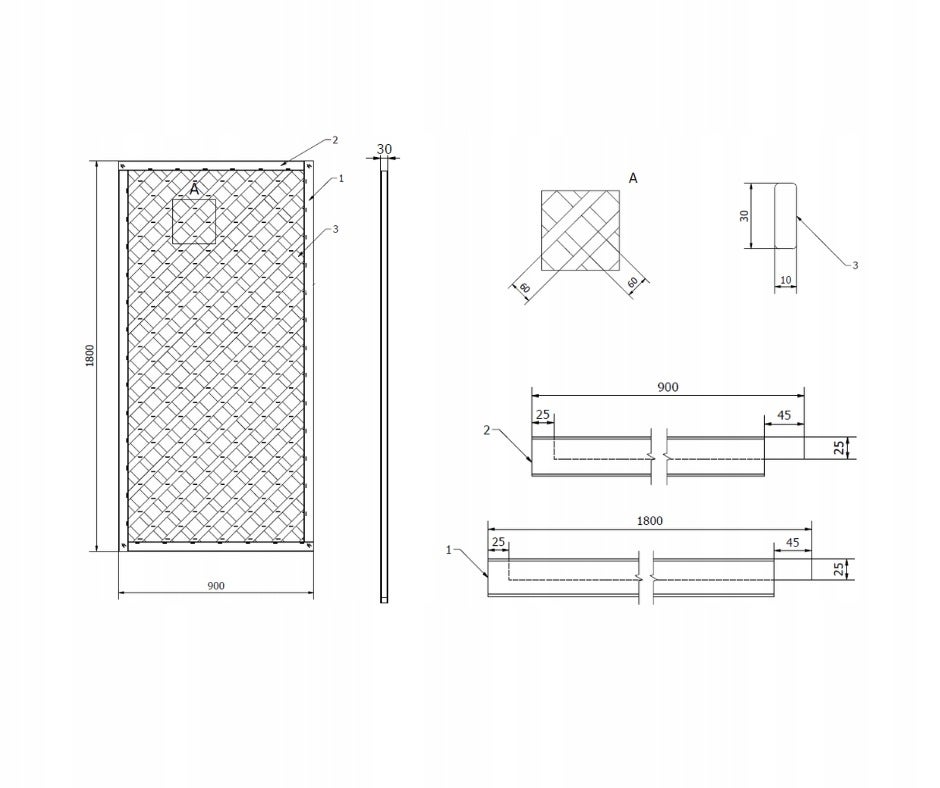 Kratka diagonalna prosta Roma 90x180 cm (oczko 6x6) - 2