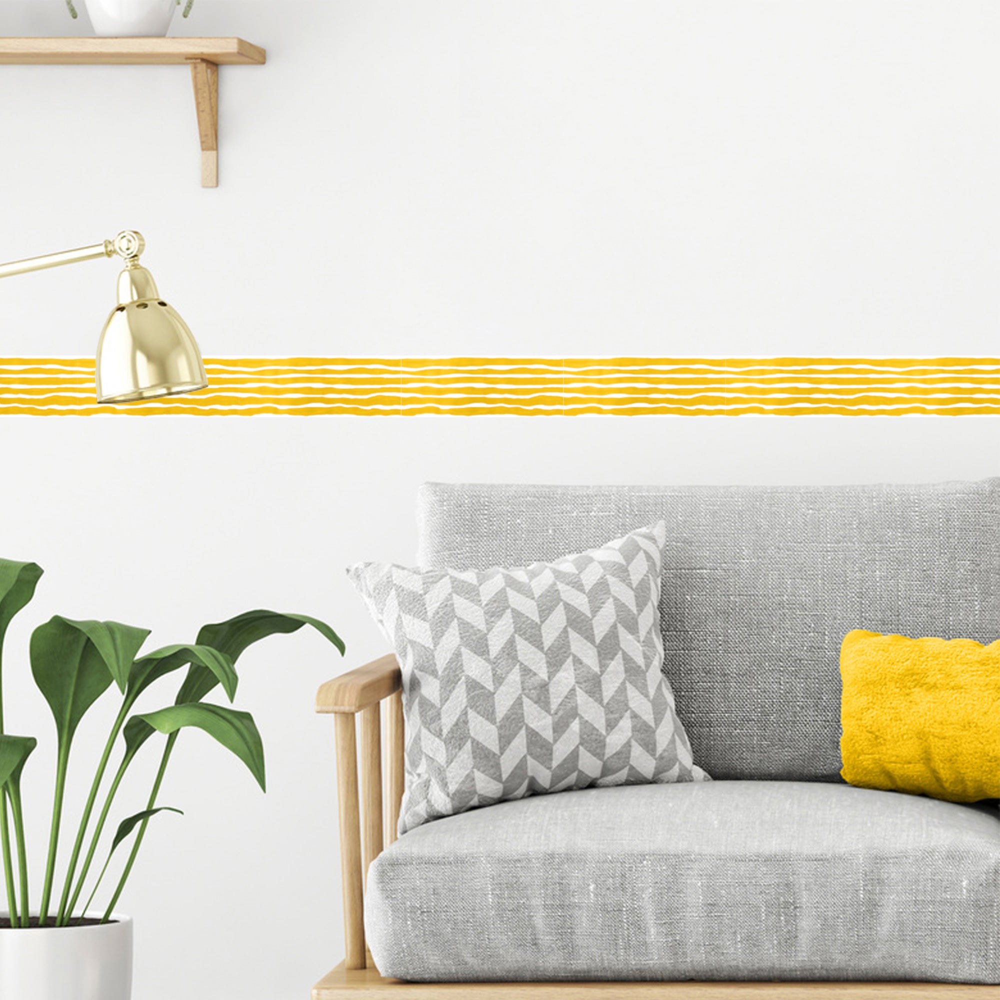 Friso adhesivo decorativo, líneas horizontales, dibujadas, amarillo y blanco, 5 cm x 300 cm - 4