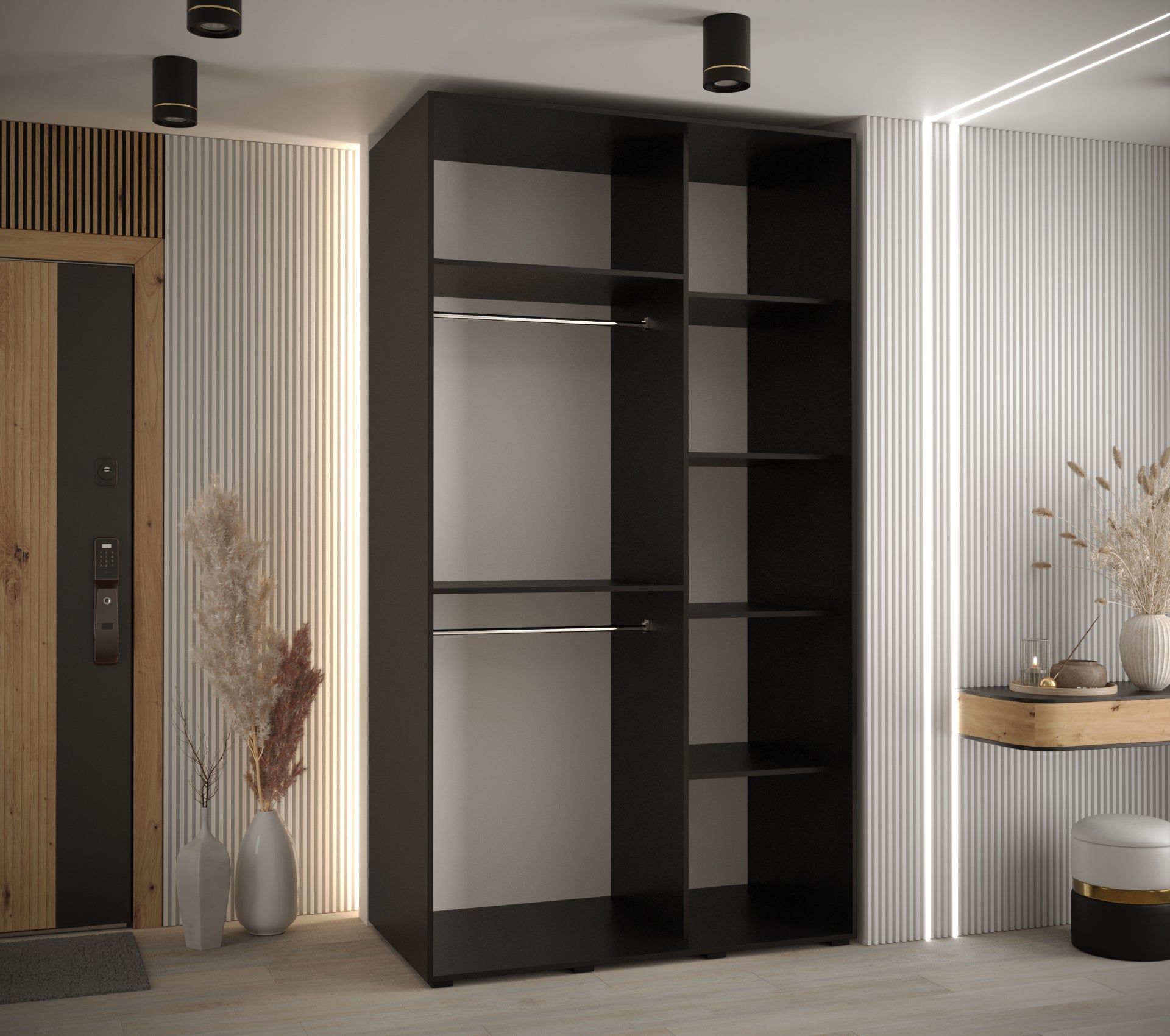 Szafa przesuwna wysoka Davos 8 130 x 60 x 235,2 cm czarny + czarny + u. czarny - Abiks Meble - 4