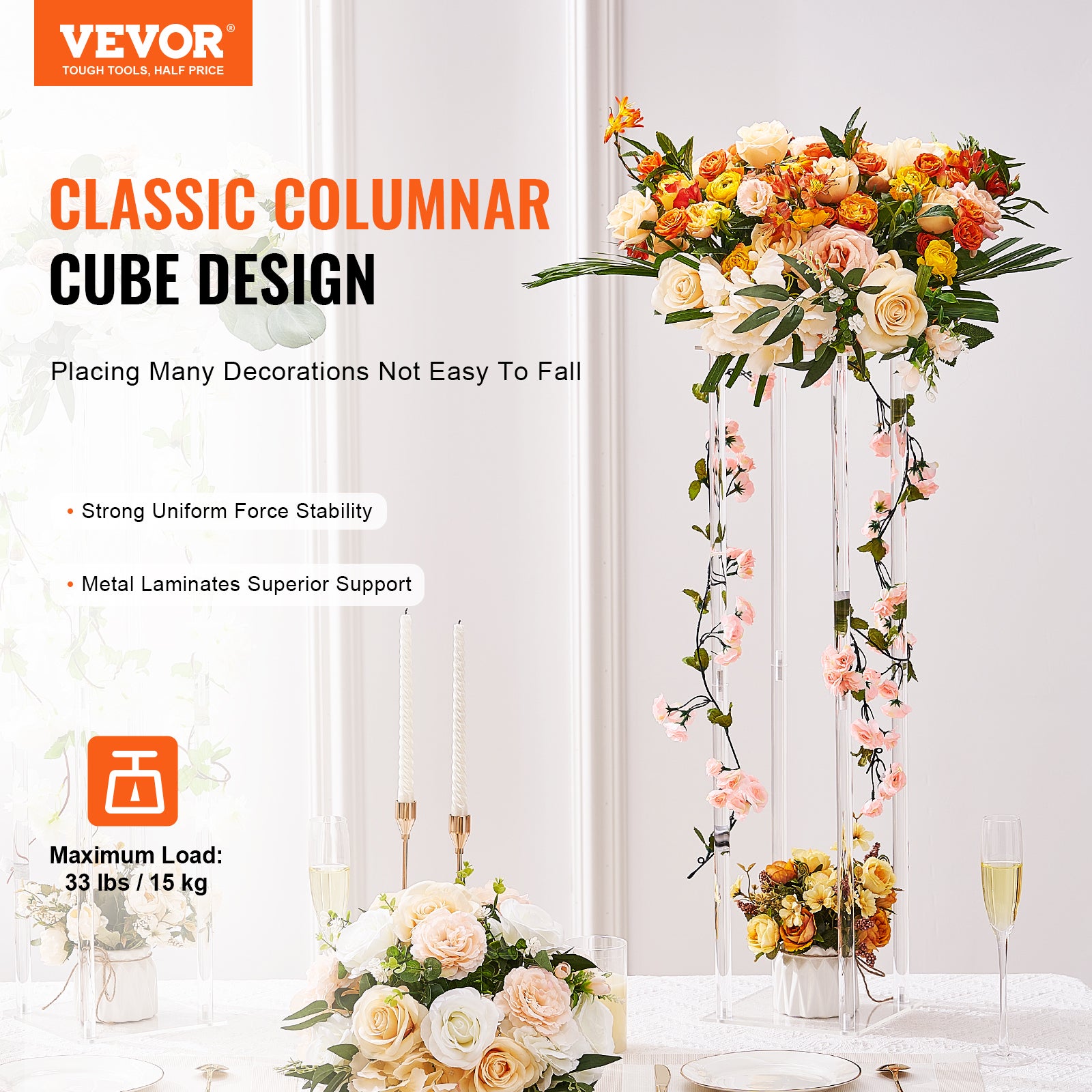 10PCS Support de Fleurs Mariage VEVOR 60 cm Porte-fleurs Centre de Table Mariage Stratifié Acrylique Vase Géométrique Présentoir Floral pour Réception - 2