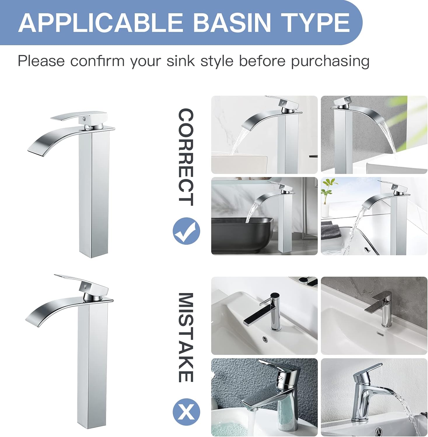 Grand robinet d'évier à cascade moderne avec eau chaude et froide disponible, robinet à cascade chromé，Robinet Cascade Silver Natural Bend - Haut - 4