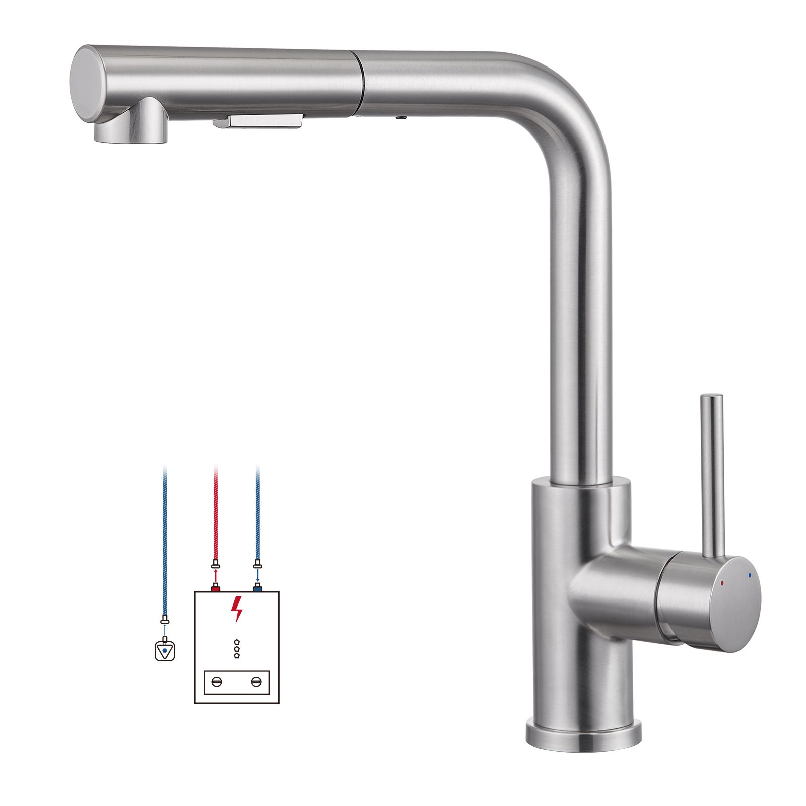 LOVHAUS Bateria Kuchenna Niskociśnieniowa, Bateria Kuchenna Niskociśnieniowa z Wyciąganą Wylewką i 2 Trybami Natrysku, Bateria Kuchenna Obrotowa 360°