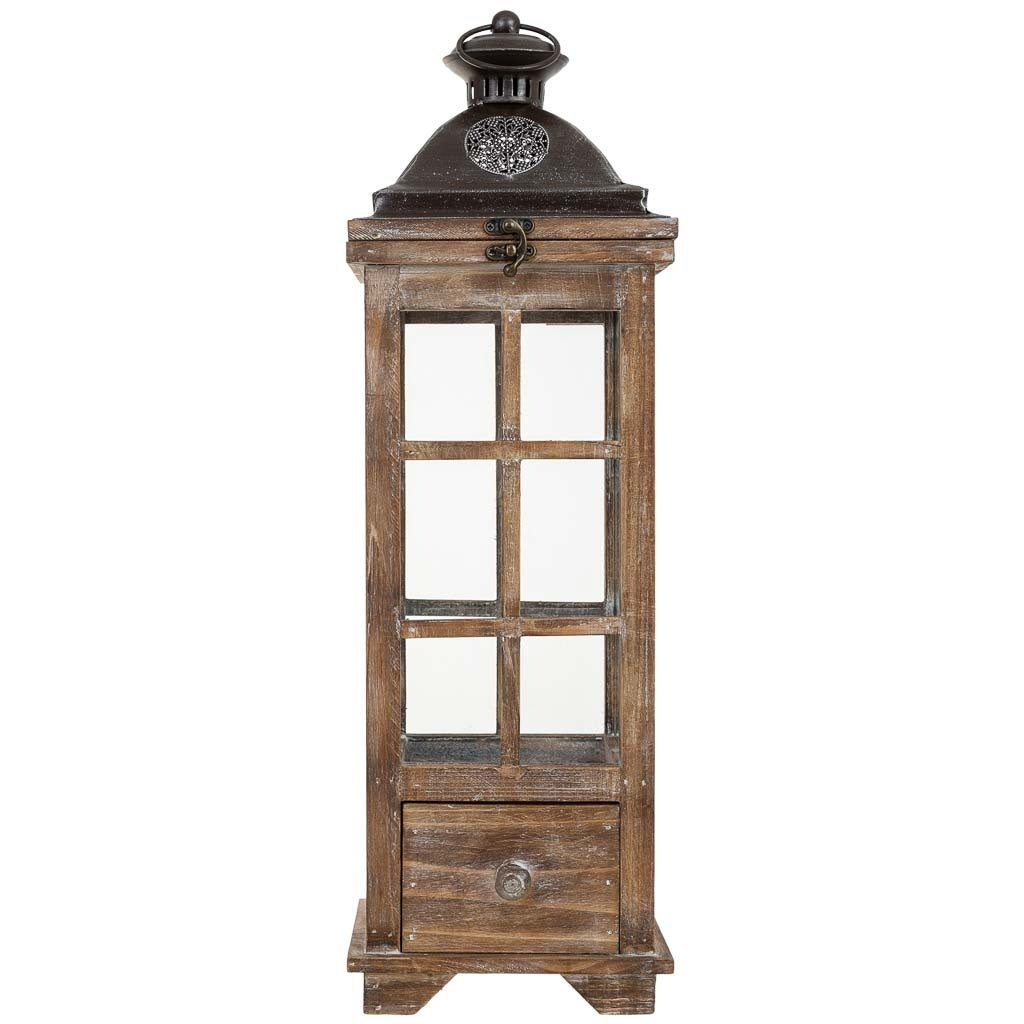 Farol de madera marrón 18x18x57.5h cm - 2