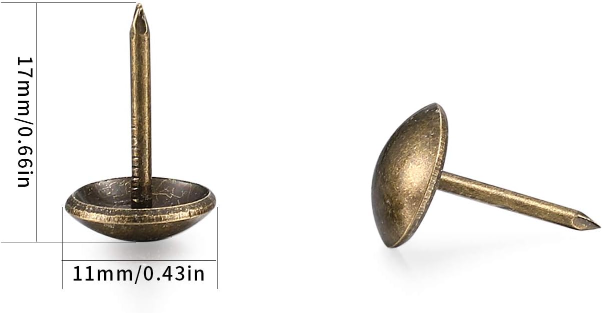 Lot de 200 clous décoratifs pour tapisserie, clous pour meubles en laiton antique - 11 x 17 mm - 2