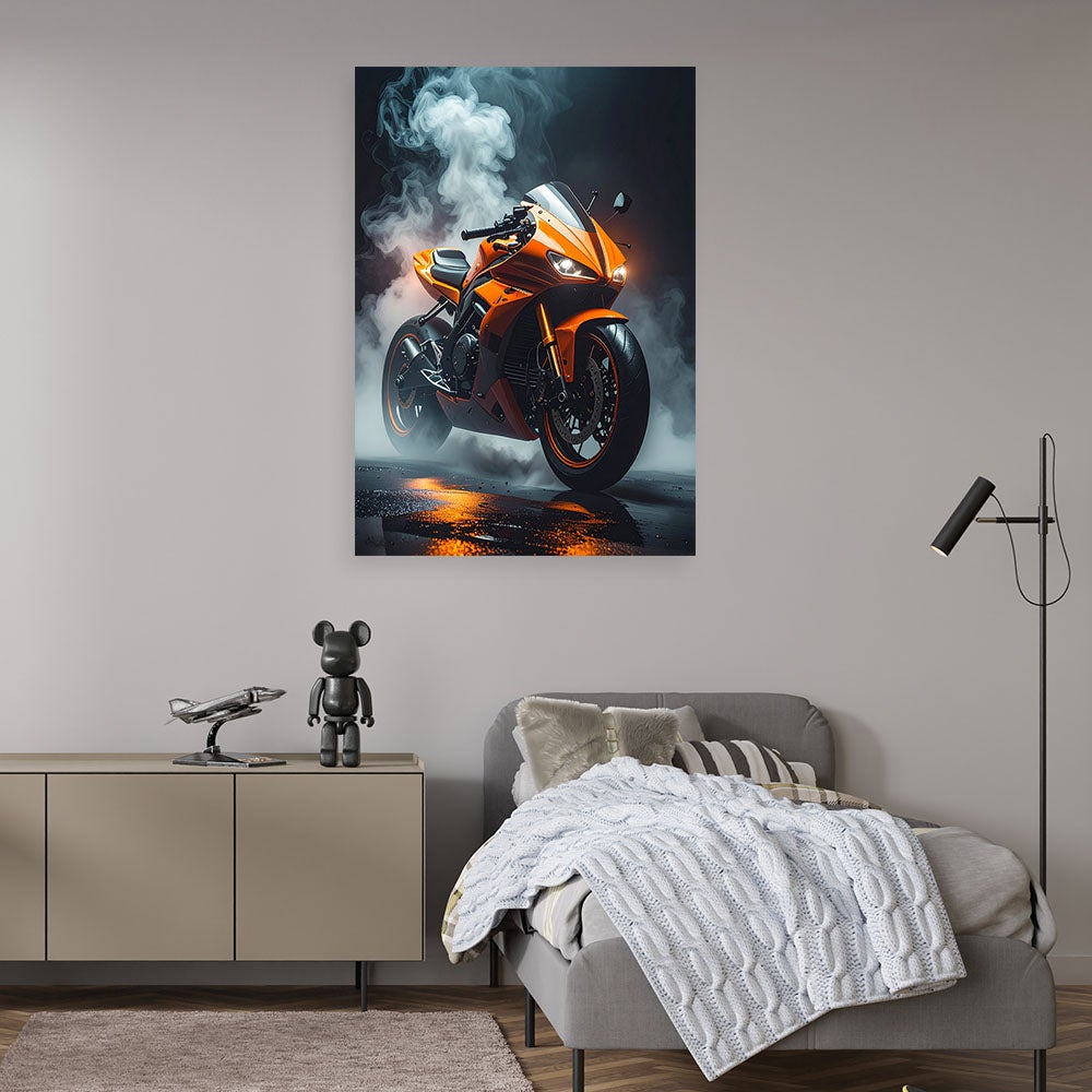 Obraz nowoczesny do pokoju młodzieżowego, Pomarańczowy Motocykl Motor Ścigacz 40x60 - 2