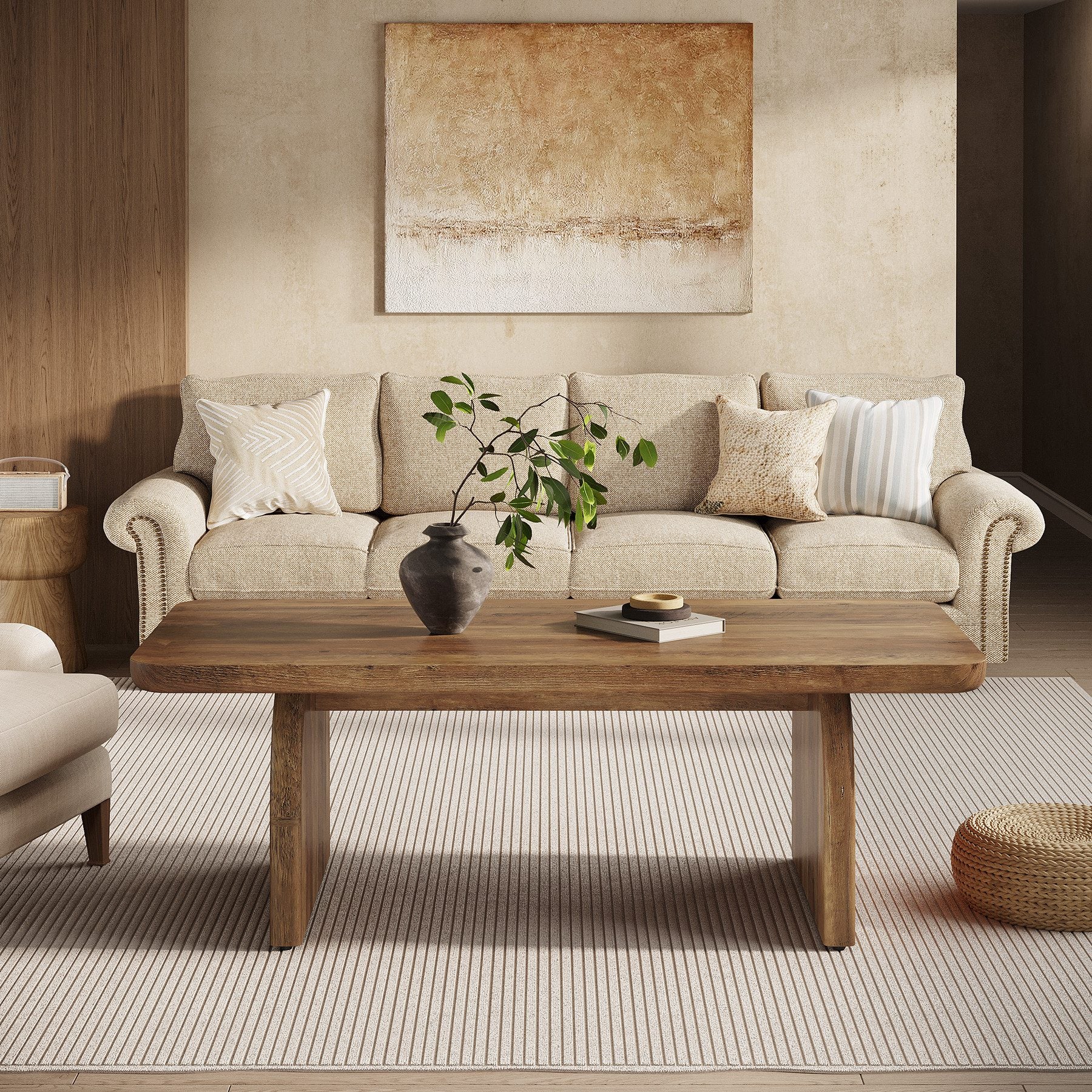 Tribesigns 120 cm Table basse rectangulaire , style fermier en bois avec base stable et coins arrondis, brun rustique, facile à monter - 5