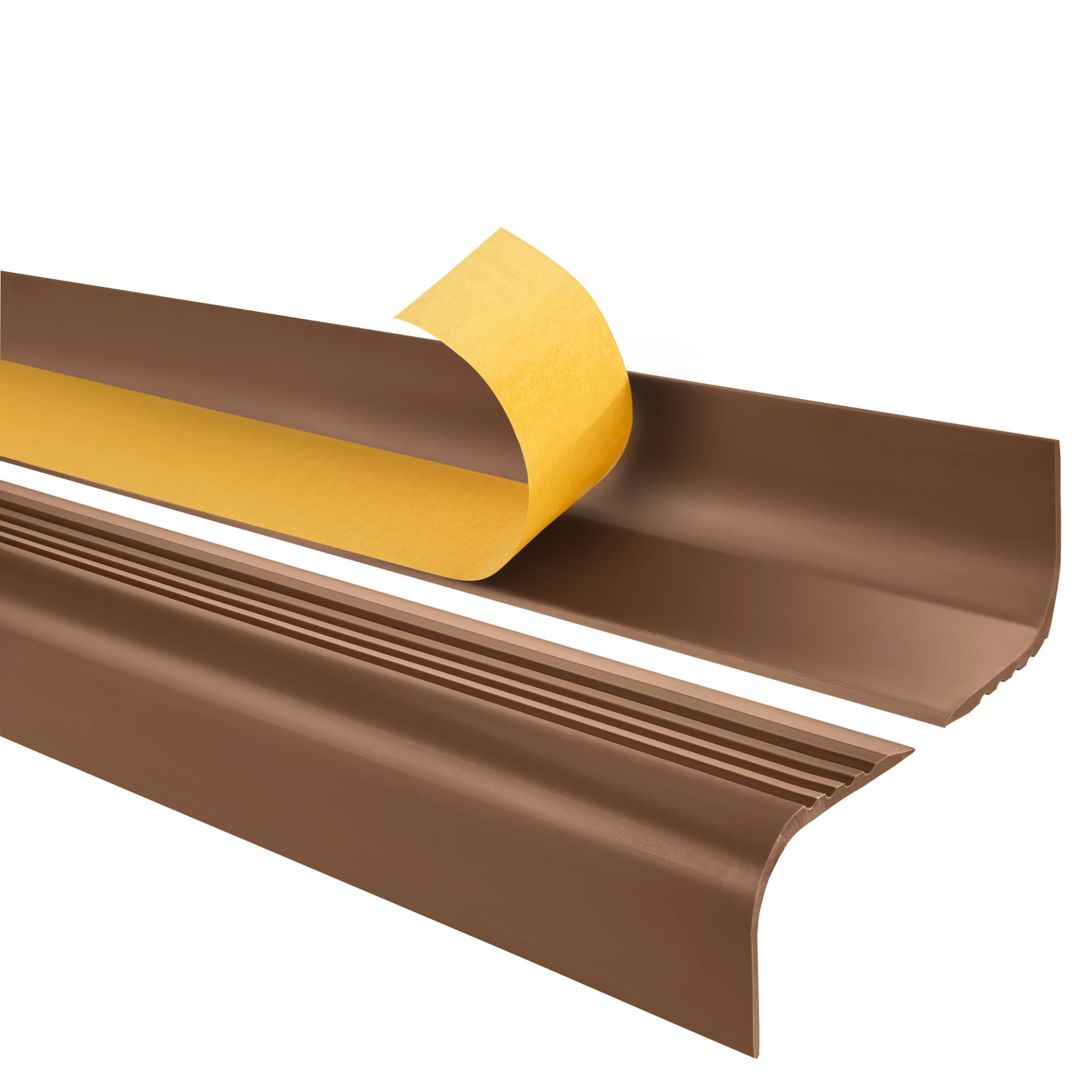 Samoprzylepny profil schodowy 52x40 mm PVC na krawędzie stopni z ryflowaniem - 165 cm, brąz