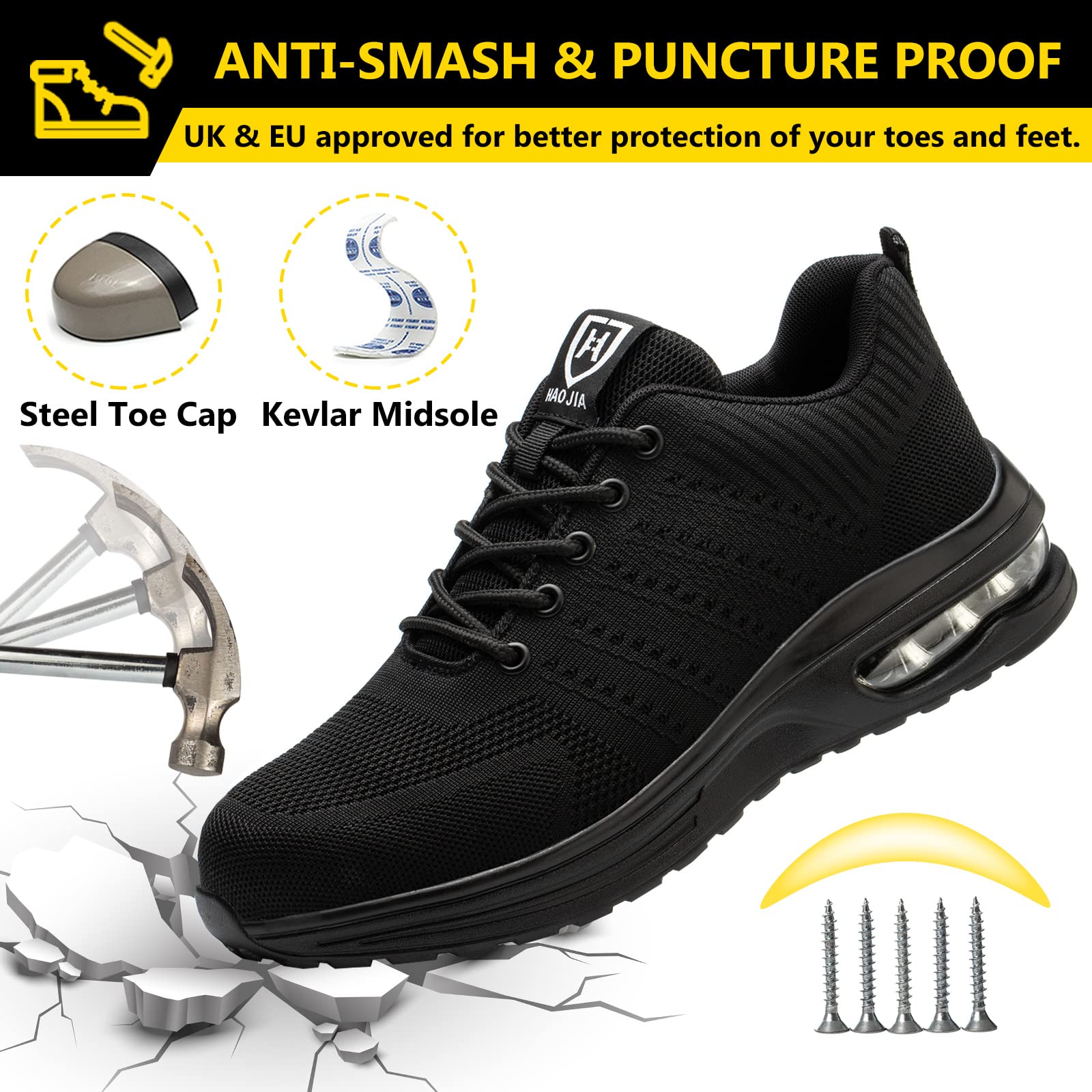 Chaussures de Sécurité Hommes Femmes Légère Basket Securite Confortable Antidérapante Chaussures de Travail Respirantes - 2