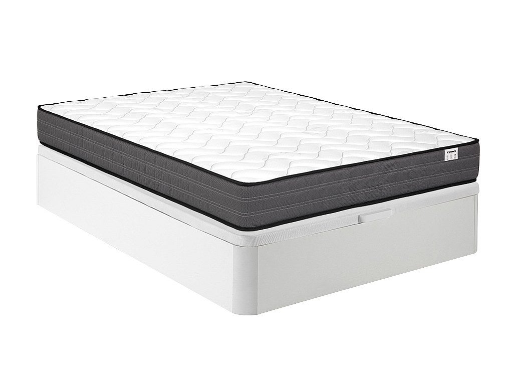 Zestaw 140 x 190 cm stelaż ze skrzynią biały + materac o grub. 20 cm ze sprężynami kieszeniowymi - AMBRACIE marki YSMÉE