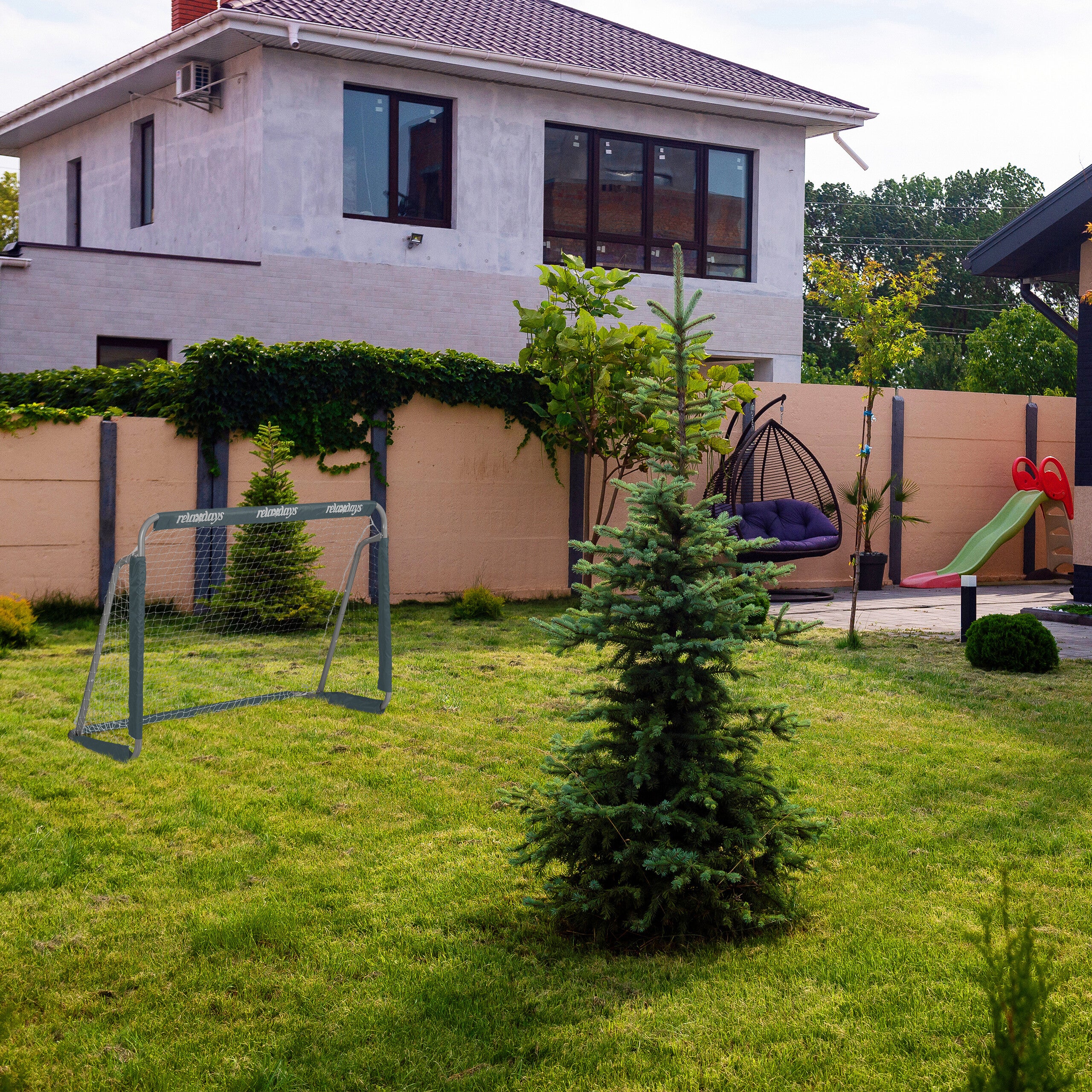 Porta da Calcio per il Giardino, per Adulti e Bambini, in Metallo, con Rete, HLP: 110 x 150 x 75 cm, Grigio, Relaxdays - 3